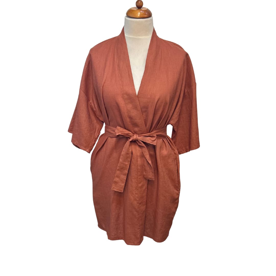 Linane lühike kimono - Pruunikas