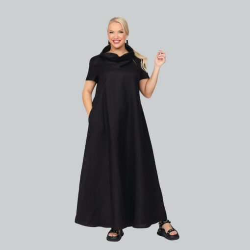 JustMust rullkaelusega pikk linane kleit Umi - Must
