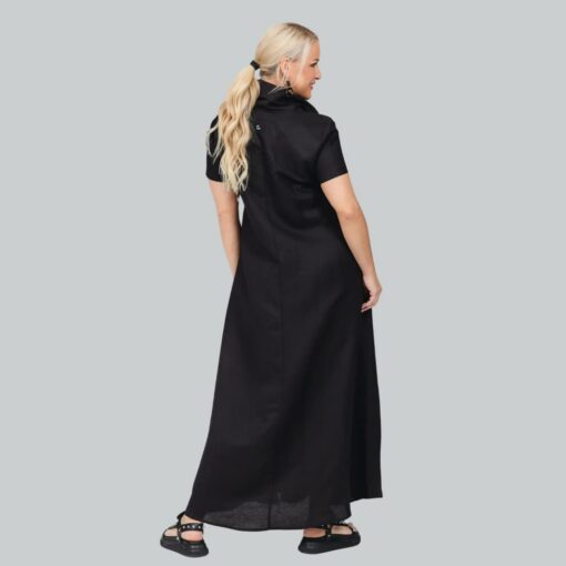 JustMust rullkaelusega pikk linane kleit Umi - Must