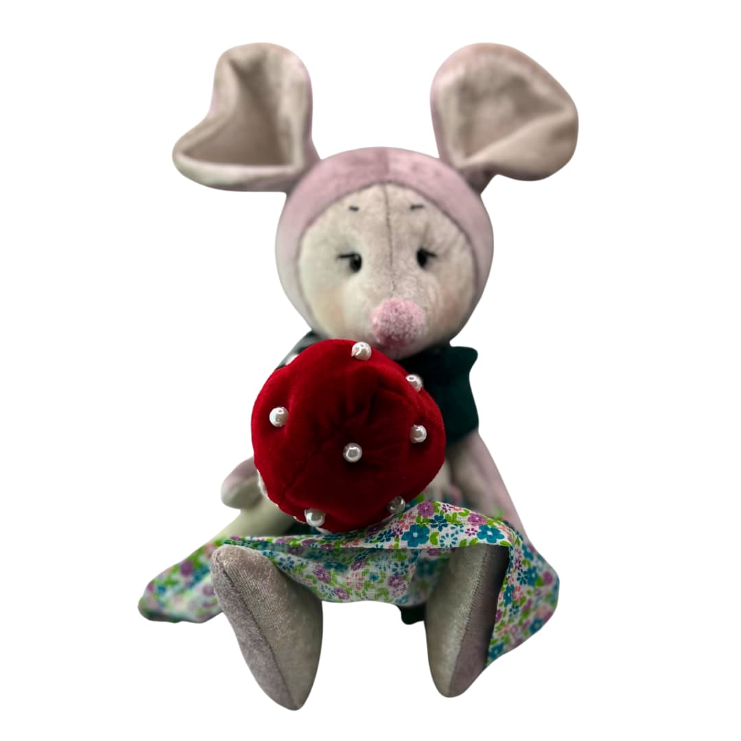 Käsitööna valminud nukk - Hiir seenega 02