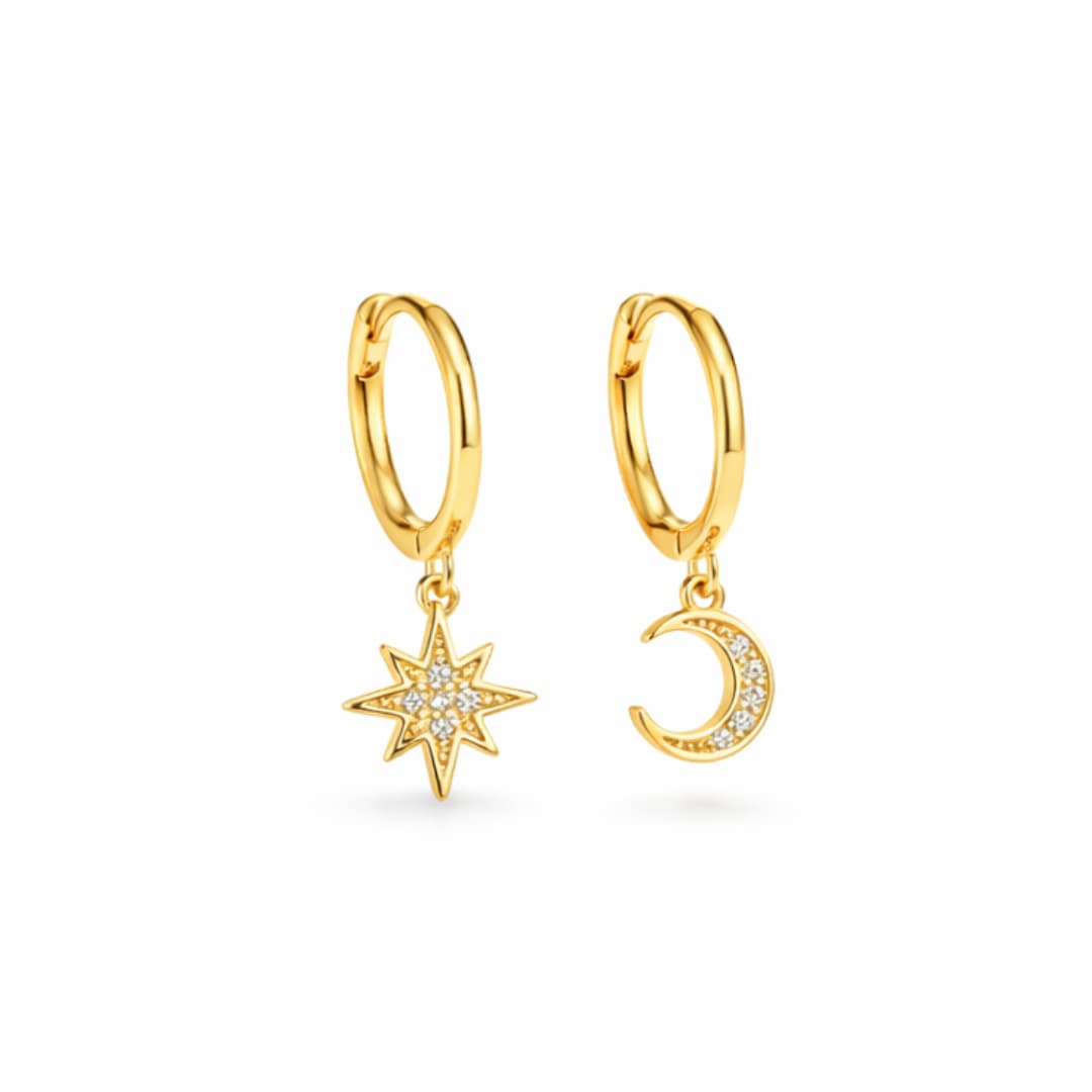 Pärl hõbedast kõrvarõngad Pure - Kuld kuu ja täht