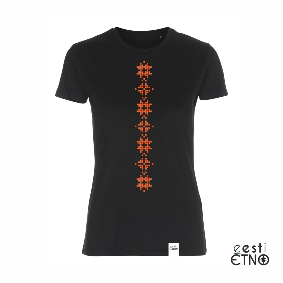 Eesti Etno naiste t-särk Muhu vest - Must