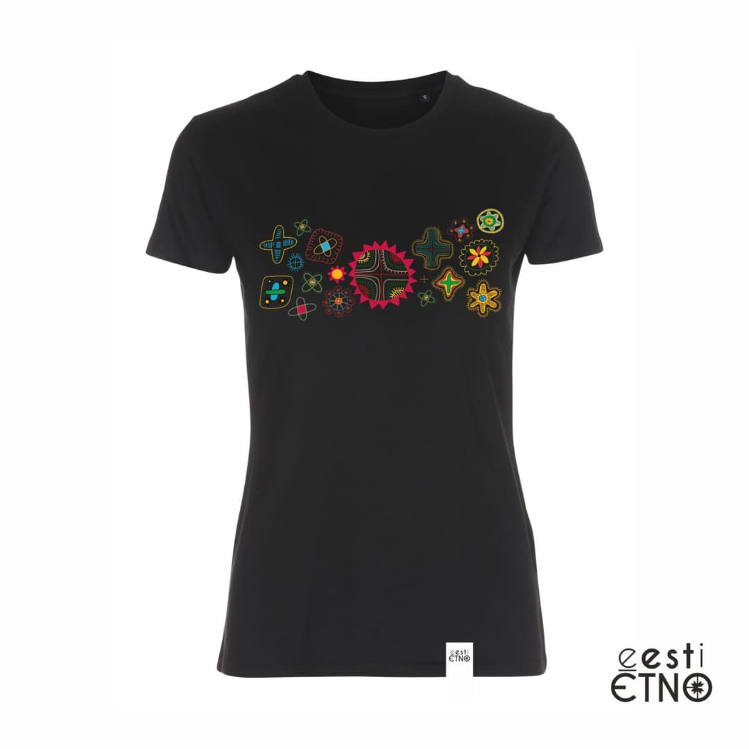 Eesti Etno naiste t-särk Helme tikandimotiividega - Must