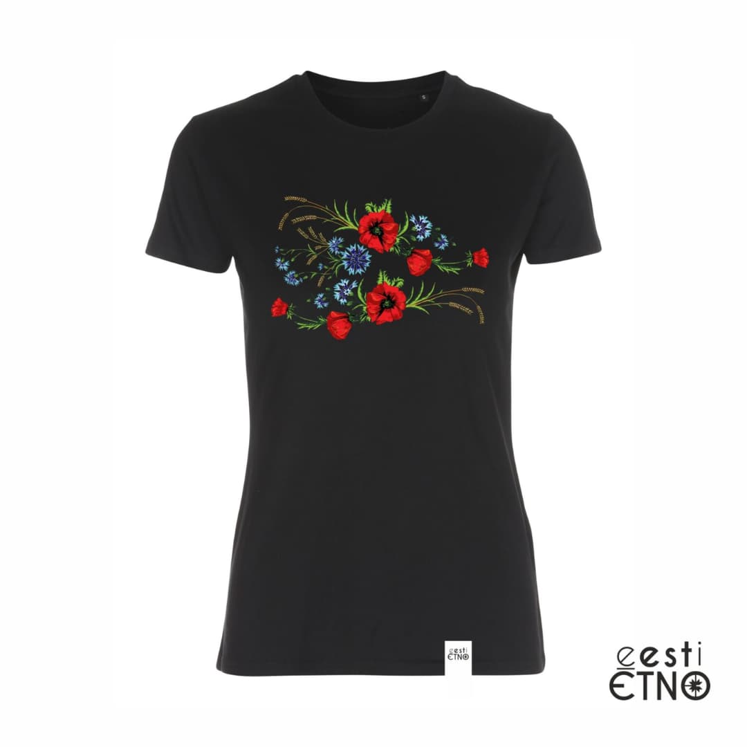 Eesti Etno naiste t-särk Muhu moon - Must