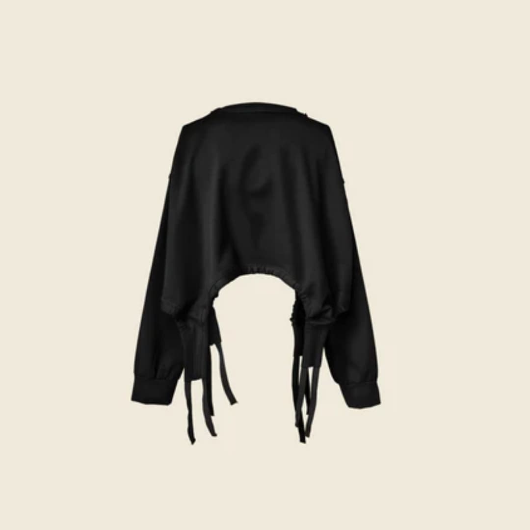 Lühike dressipluus narmastega - Must