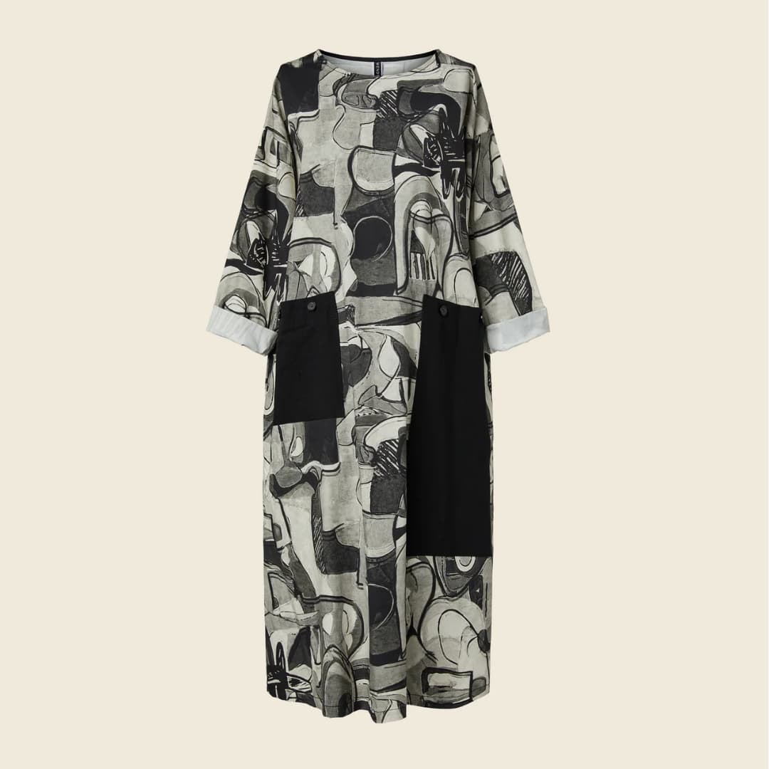 Cubism kleit - Must-valge