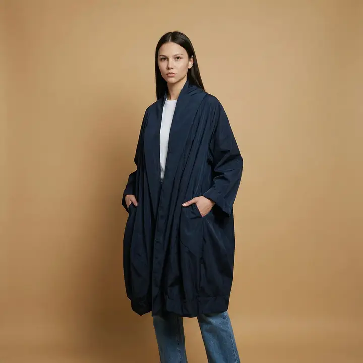 Oversize kapuutsiga veekindel mantel - tumesinine